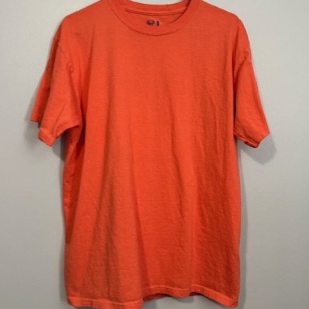 USED Men's Fruit of the Loom Shirt Sleeve T Shirt Color Coral Size Large